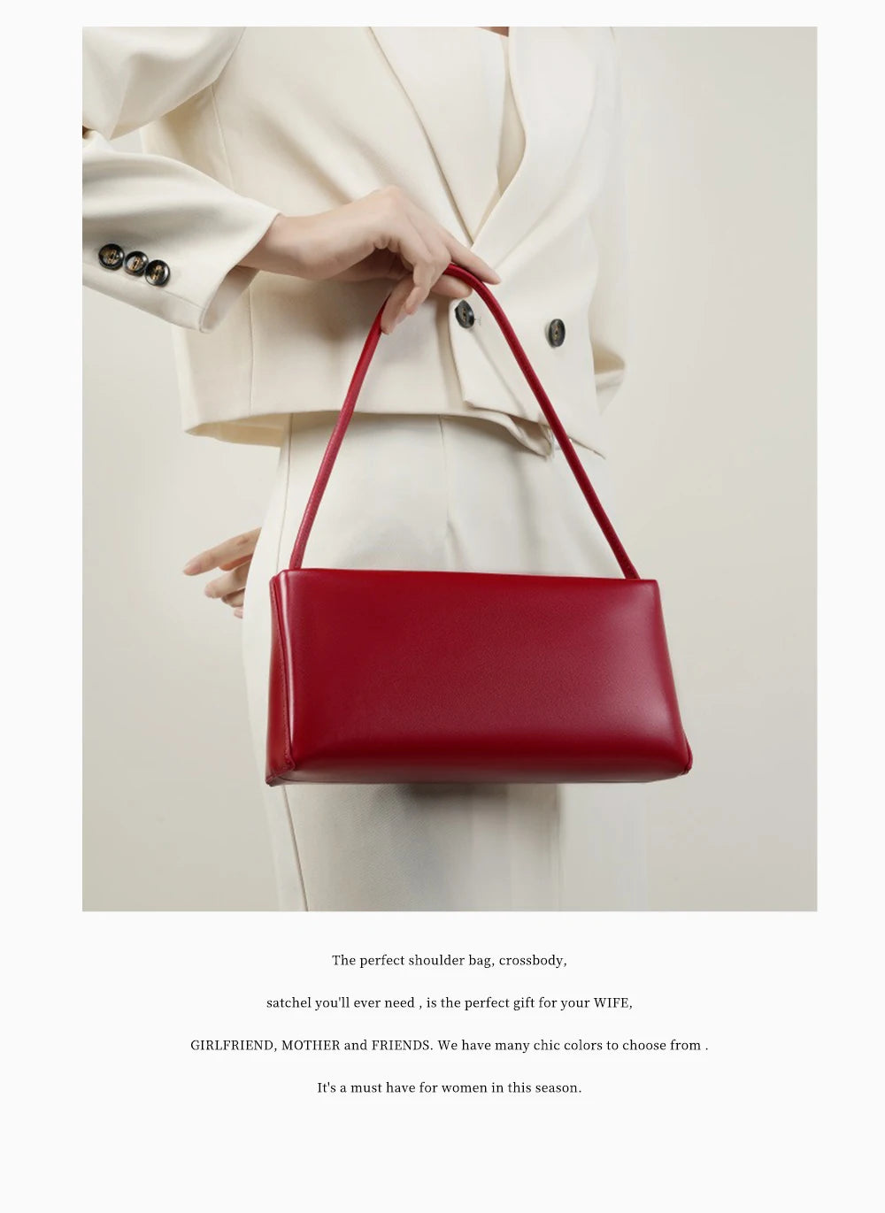Zency 2024 New Luxury Handbag Fashion Women Leather Shoulder Bag Ladies Underarm Bag Sac De Femme Red Bride Wedding Bags