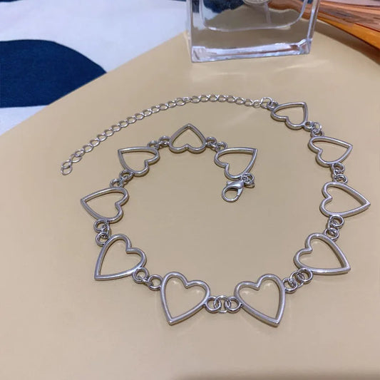 New Fashion Hollow Korean Sweet Love Heart Choker Necklace Statement Girlfriend Gift Cute Necklace Jewelry Collier Femme 2022