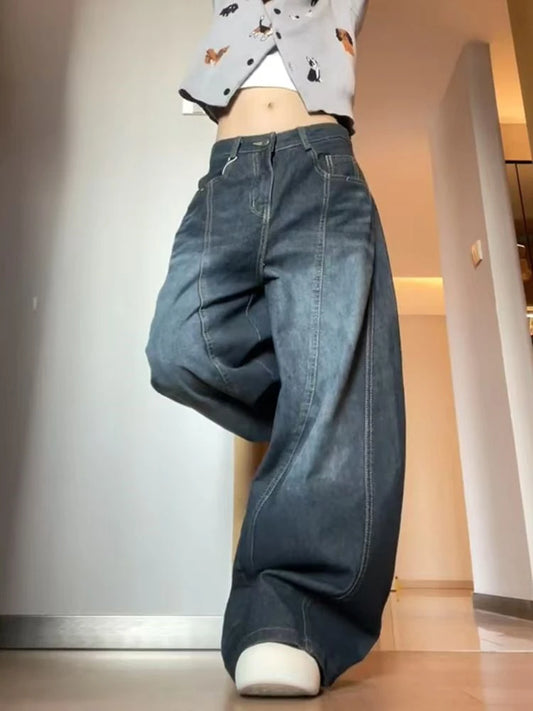 Women's Baggy Wide Leg Denim Trouser Cool Girl High Waisted Streetwear Fashion Pants Female Straight Loose Casual Unisex Jeans