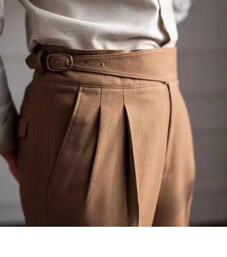 High-waisted Casual Straight-leg Suit Pants For Men Autumn Vintage Draped Waist Trousers Naples Retro Style Business Formal Wear