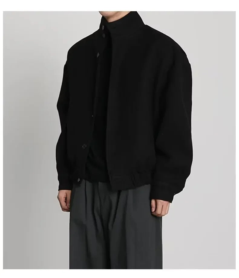 Autumn Winter Men's Fashion Stand Collar Jacket Woolen Coat British Style Baseball Design Workwear Thin Model Summer Suitable