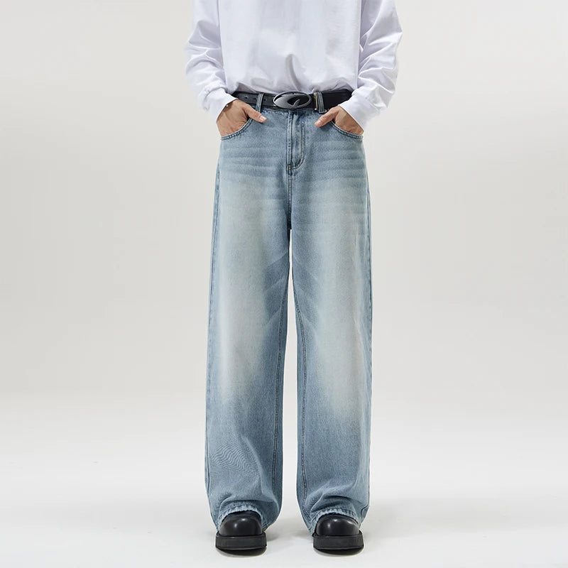 Men's Retro Jeans Korean High Street Hip-hop Loose Straight Leg Wide Leg Pants Y2k Fashion Baggy Pants Street Clothing 4 Colors