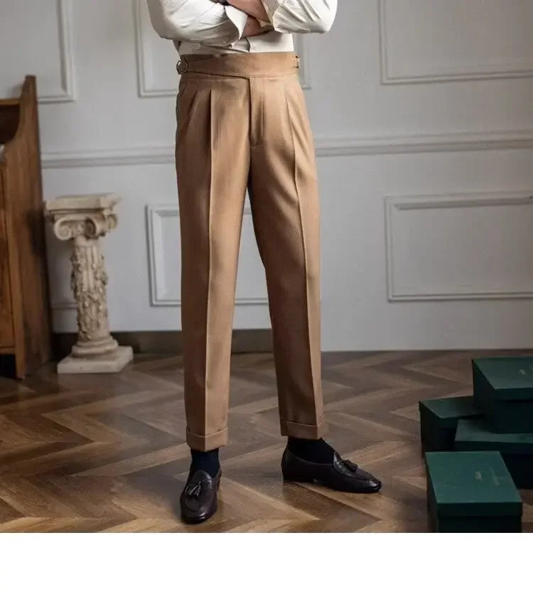 High-waisted Casual Straight-leg Suit Pants For Men Autumn Vintage Draped Waist Trousers Naples Retro Style Business Formal Wear