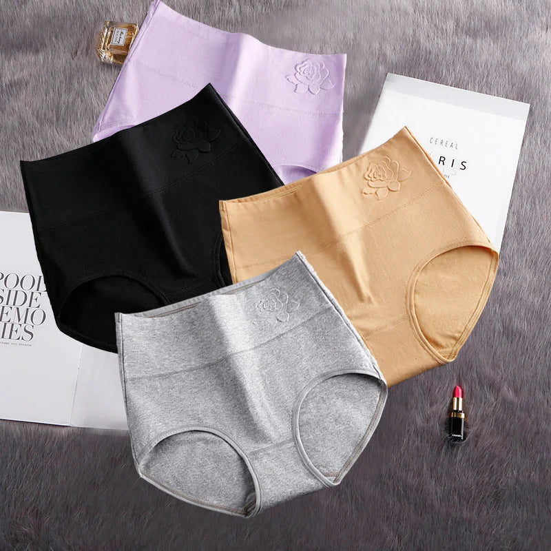 4Pcs/Set High Waist Underwear Cotton Panties Women Body Slimming Solid Briefs Plus Size Underpants Female Breathable Lingeries