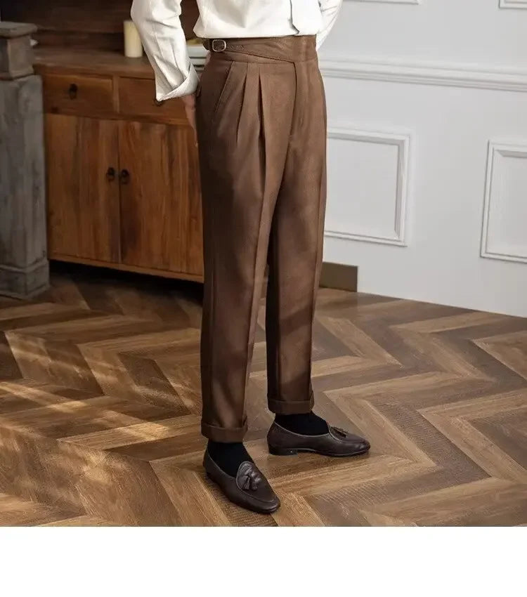 High-waisted Casual Straight-leg Suit Pants For Men Autumn Vintage Draped Waist Trousers Naples Retro Style Business Formal Wear