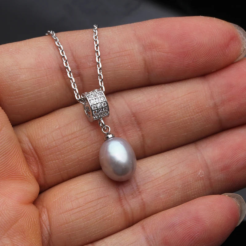 Trend Freshwater Natural Pearl Necklace pendant For Women,Real 925 Sterling Silver Pearl Pendant necklace Wife Engagement Gift