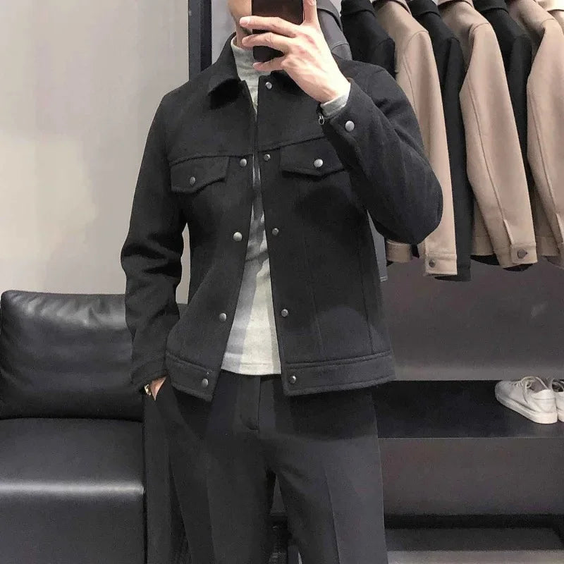 Korean Style Men's Slim Fit Jacket New Arrival Fall Winter Thickened Work Casual Trendy Brand Top For Leisure And Socializing