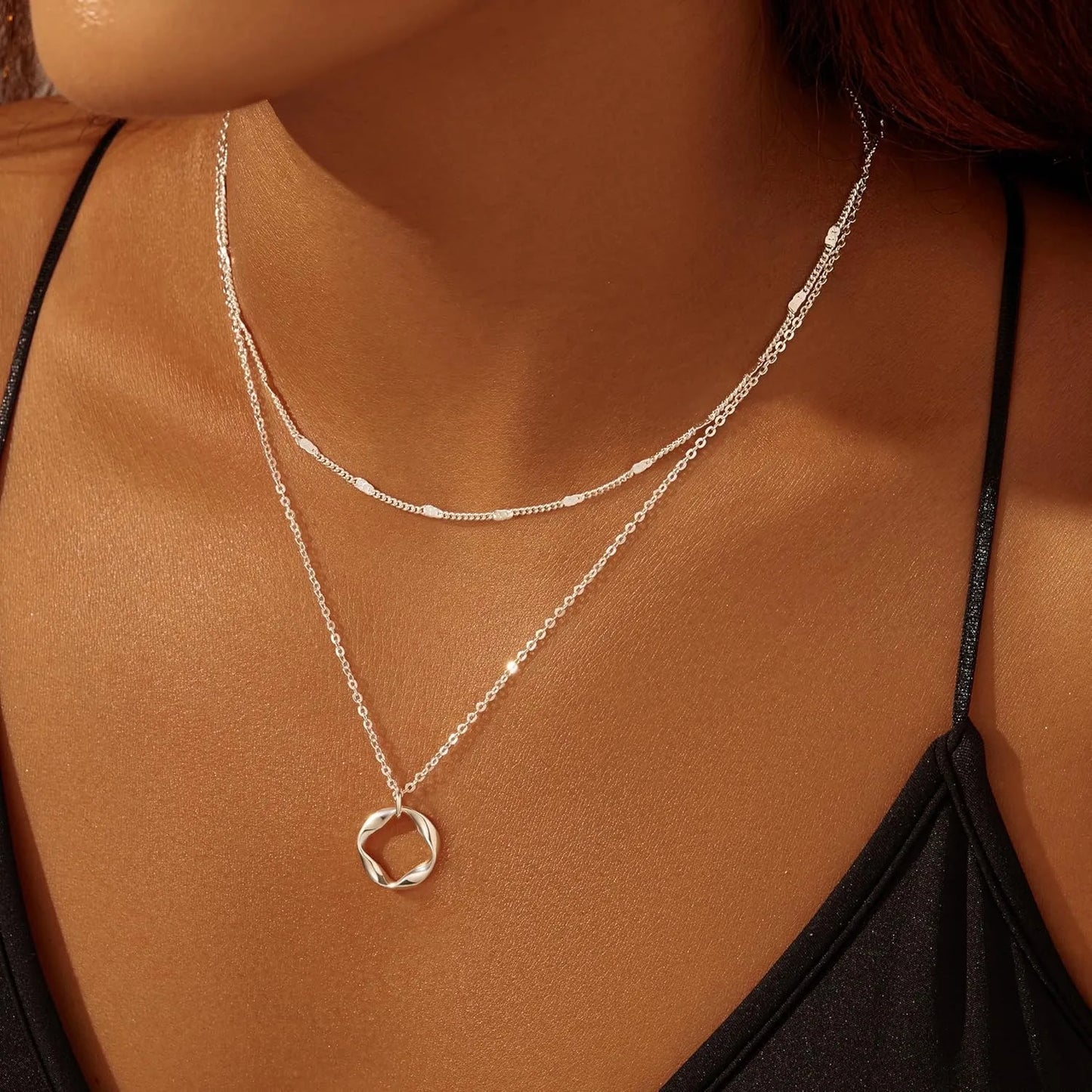 Layered Gold Necklaces for Women Stackable14K Gold Silver Plated Circle Paperclip Chain Pendant Choker Necklace Set For Woman