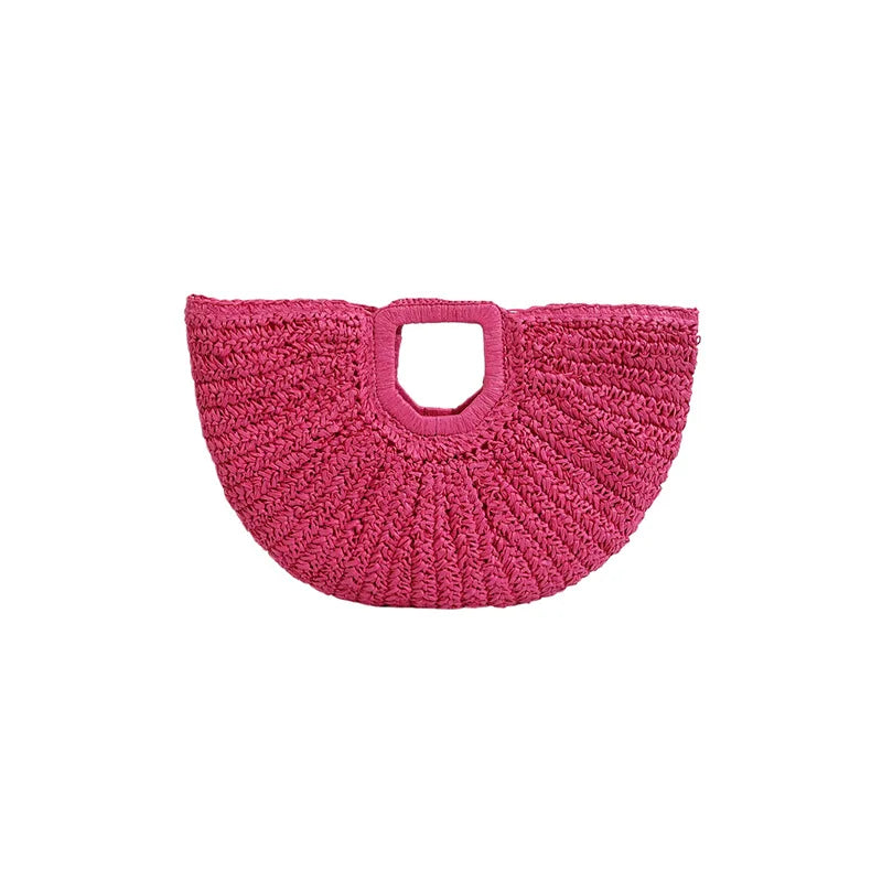 Summer Straw Women Half-moon Beach Handbag Rattan Handmade Handle Fashion Kintted Tote Bag