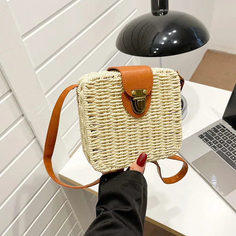 Hand-woven Women Straw Bag Ladies Shoulder Bags Beach Travel Crossbody Bag Female Small Rattan Box Handbag Shopper Totes Bohemia