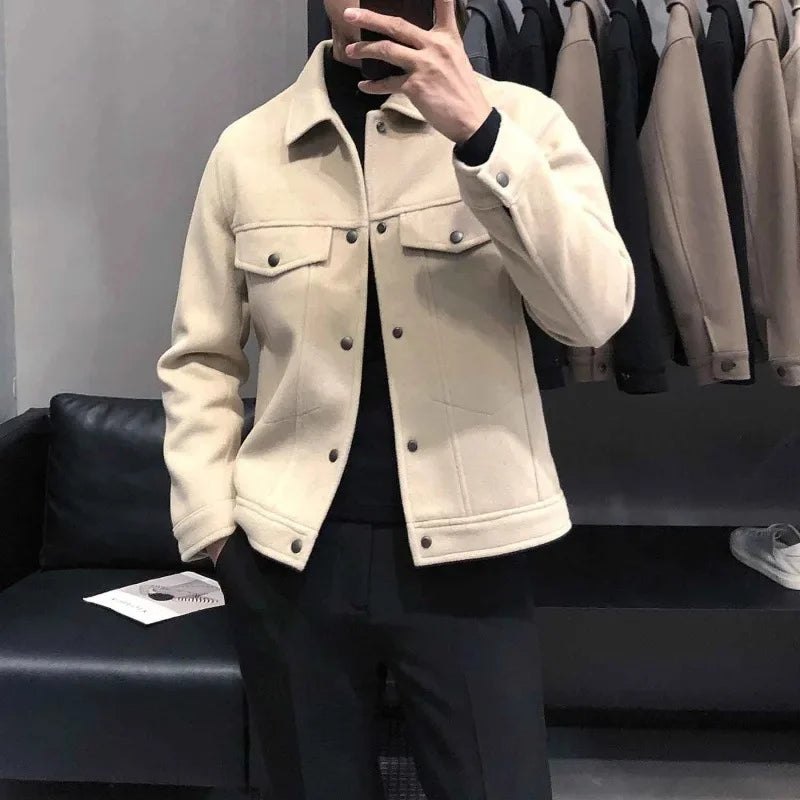 Korean Style Men's Slim Fit Jacket New Arrival Fall Winter Thickened Work Casual Trendy Brand Top For Leisure And Socializing
