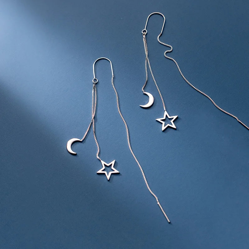 Ventfille 925 Sterling Silver Star Earring for Women Girl Simple Tassels Chain Fashion Office Jewelry Gift Dropshipping