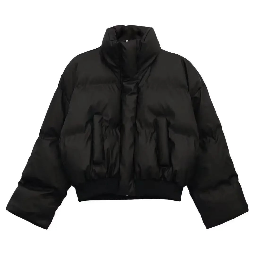 American Style Winter Thickened PU Leather Loose Short Cotton Jacket Men's Stand Collar Special High Quality Couple Cotton Cloth
