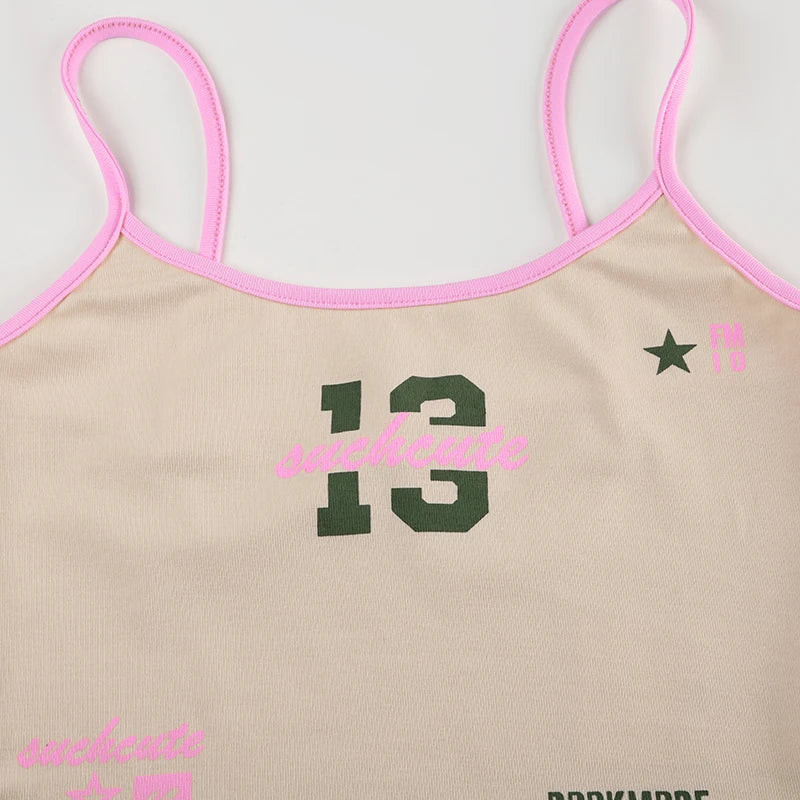 Cuteandpsycho Letter Print Two Pieces of Sets Women's Aesthetic Sexy Fashion Camisole and Mini Skirts Outfit Casual Summer Cloth