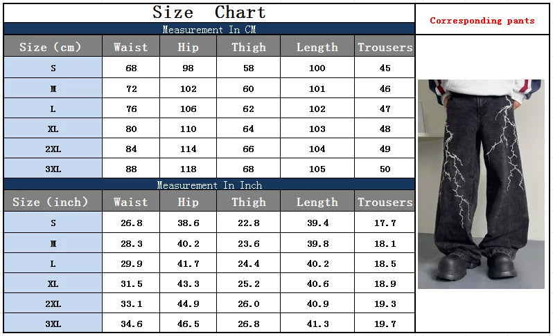 2024 Cyber Y2K Streetwear Embroidery Lightning Black Baggy Jeans Pants Men 90S Vintage Clothes Wide Leg Hip Hop Long Trousers
