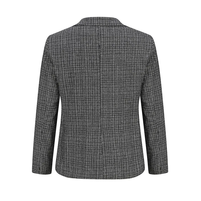 2024 Spring Autumn Men Blazers Slim Fit Plaid Suits Jackets Male Long Sleeve Double-breasted Outerwear Business Casual Coats