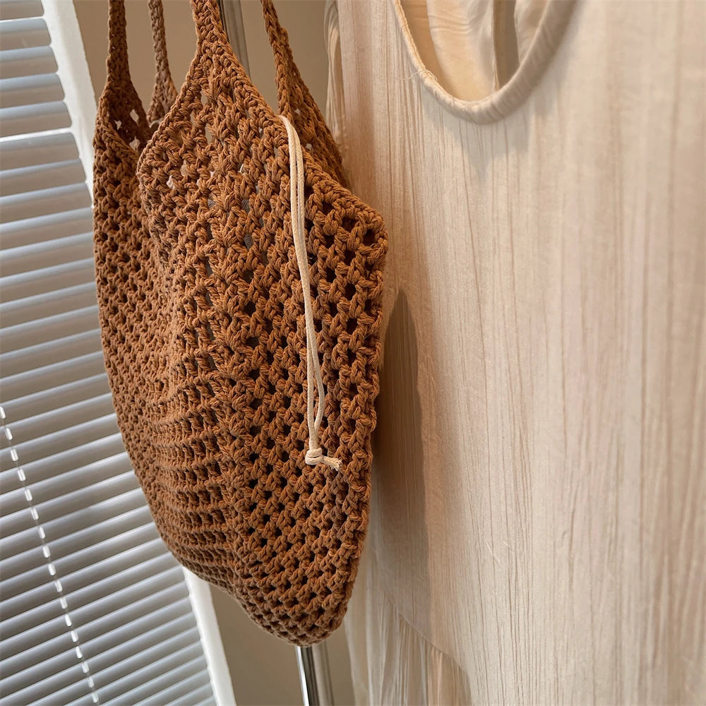 2025 Latest Summer Beach Straw Woven Tote Bag For Women 2-IN-1 Hollow-out Lightweight Large Capacity Shopper Shoulder Bag Female