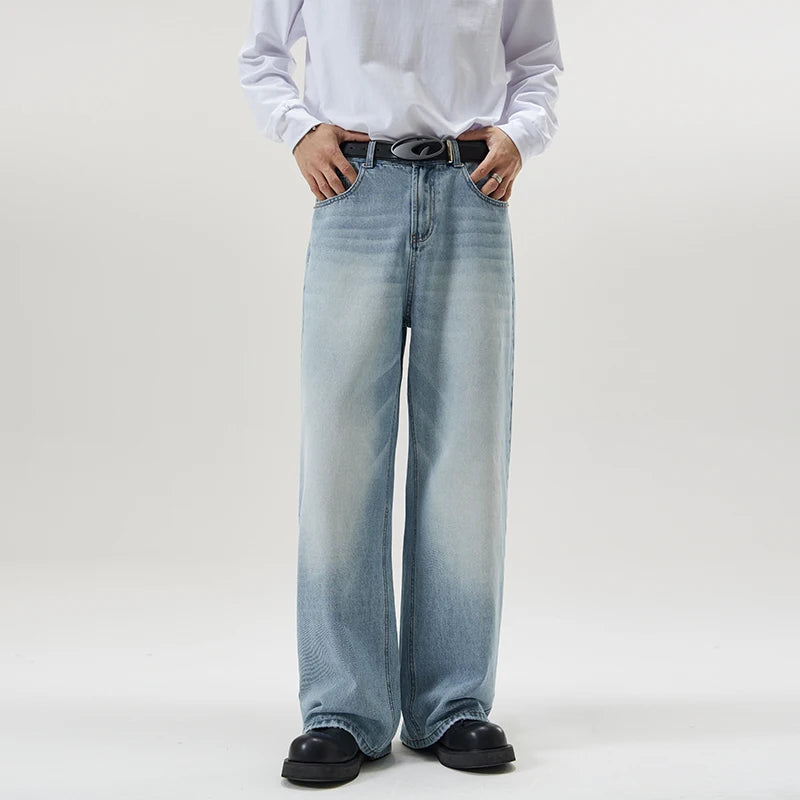 Men's Retro Jeans Korean High Street Hip-hop Loose Straight Leg Wide Leg Pants Y2k Fashion Baggy Pants Street Clothing 4 Colors