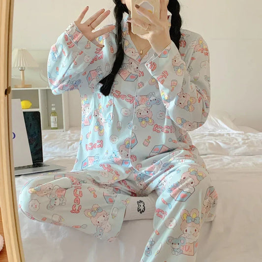 Sanrio Kuromi Hello Kitty Melody  Pajamas for Women Kawaii Cartoon Loose Sleepwear Pajamas Sets Short Clothes Christmas Gift