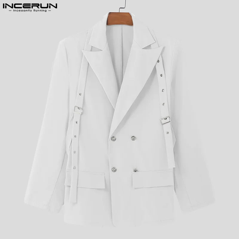 INCERUN Korean Fashion Men Blazer Casual  Long Sleeve Solid Tops Pocket Button Steetwear Male Outfits Well Fitting Vintage Coats