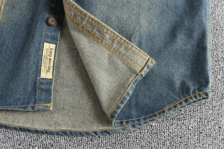 Sping New Japanese Retro High Quality Denim Cargo Shirt Men's Fashion 100% Cotton Washed Old Thick Double Pocket Casual Jacket
