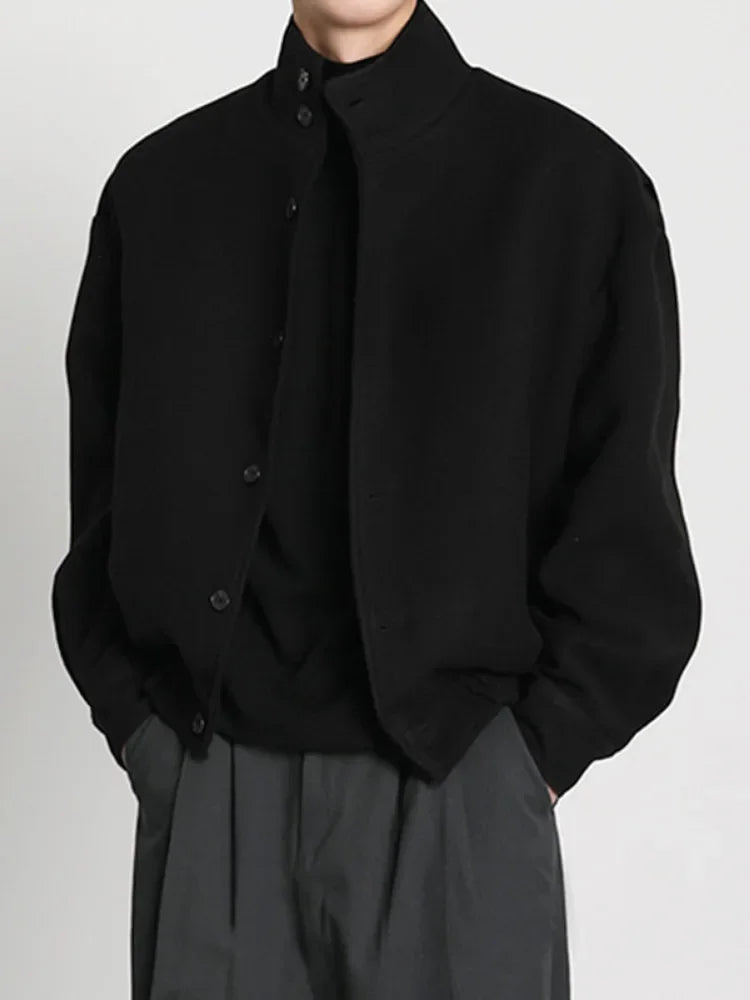 Autumn Winter Men's Fashion Stand Collar Jacket Woolen Coat British Style Baseball Design Workwear Thin Model Summer Suitable