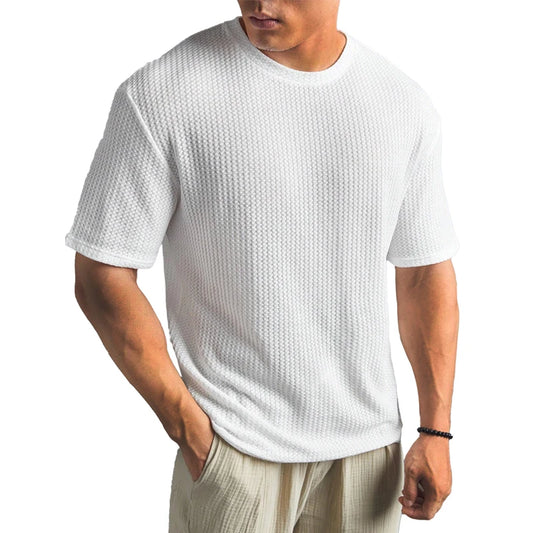 Solid Color Waffle T-shirts for Men Casual Brand Quality Short-sleeved Men's Tees New Summer Fashion Designer Tops Male
