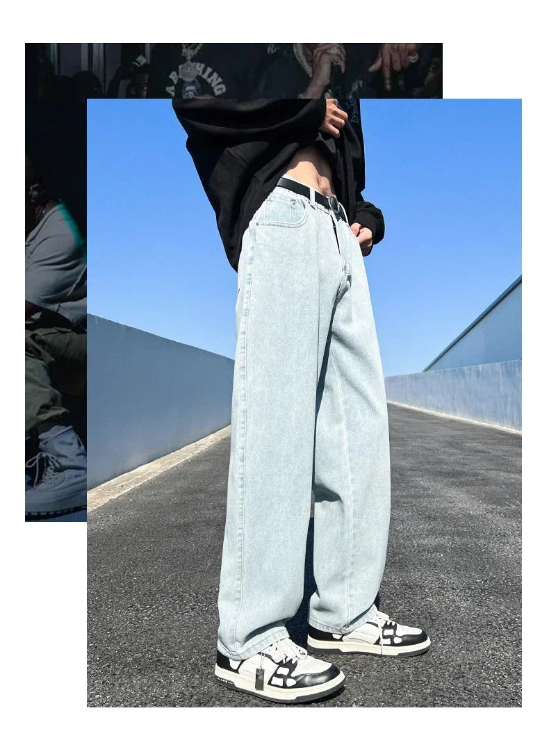 Men's Jeans Spring Autumn Extend Straight Vintage Blue Casual Baggy Jeans Korean Trousers Classic Wide Leg Fashion Denim Pants