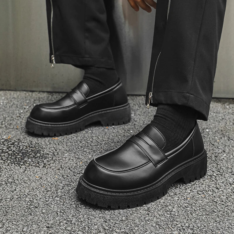 STRONGSHEN Loafers Men Leather Shoes Thick-soled British Style Black Formal Business Shoes Fashion Luxury  Slip-On Casual Shoes