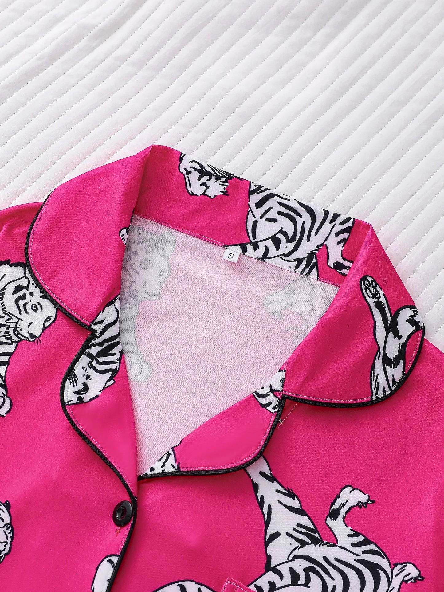 Animal tiger print pajama set for women casual button-down lapel long-sleeved top and loose trousers women's loungewear