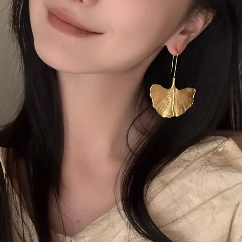 BF CLUB 925 Sterling Silver Gold Leaf Earrings For Women Trendy Earring Jewelry Prevent Allergy Party Accessories Gift