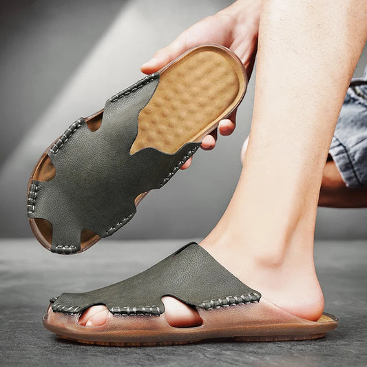 Large Men's Summer Leather Sandals Slippers Soft Sandals Men's Roman Comfortable Outdoor Walking Shoes 38-48