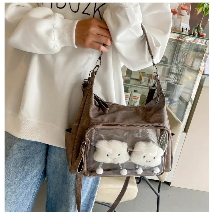 MBTI Casual Ita Bag for Women Fashion Aesthetic Y2k Large Capacity Shoulder Bag Transparent Daily Advanced Harajuku New Handbag