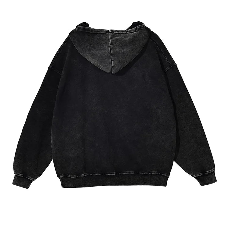 A50 Distressed Thin Hooded Sweatshirt 350g Pure Cotton Hua Cotton Composite Milk Silk Washing Distressed Fashion Sweatshirt