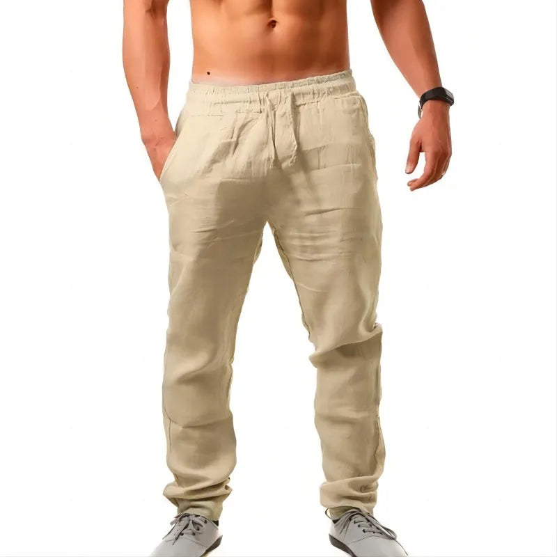 New Men's Cotton Linen Pants Male Autumn New Breathable Solid Color Linen Trousers Fitness Streetwear Men Gyms Pants Size S-4XL
