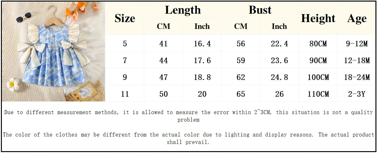 Children's clothing, baby girl dress summer girl full body print two large bows and flying sleeve princess dress