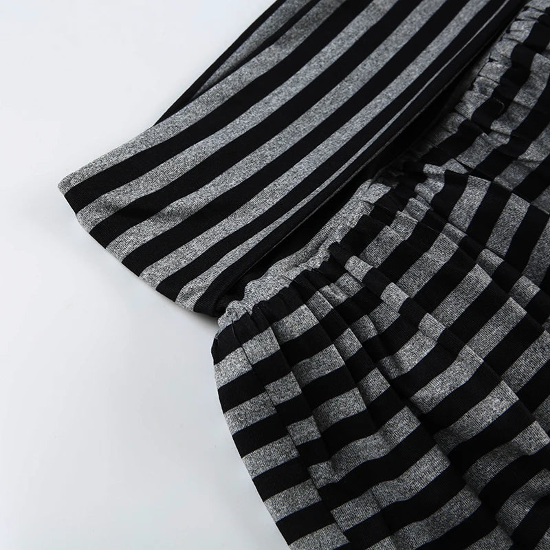 Fashion Stripe Simple Halter Tops + A-Line Mini Skirts  Women’ Set Causal Design Trendy Clothing