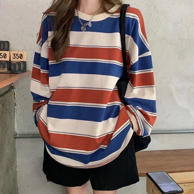 Women Sweatshirt Long Sleeve Y2k women's clothing Anime Hoodies Striped T Shirt Harajuku Streetwear Pullovers Women Tops jackets