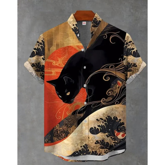 2025 Retro Ukiyo-e Pattern 3D Printing Linen Shirt Men's Fashion Shirt Summer Casual Harajuku Street Wear Vacation Shirt