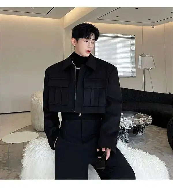 LUZHEN New Stylish Men's High Street Short Jacket Original Big Pocket Solid Color Elegant 2025 Spring Casual Trendy Coat Fbf31d