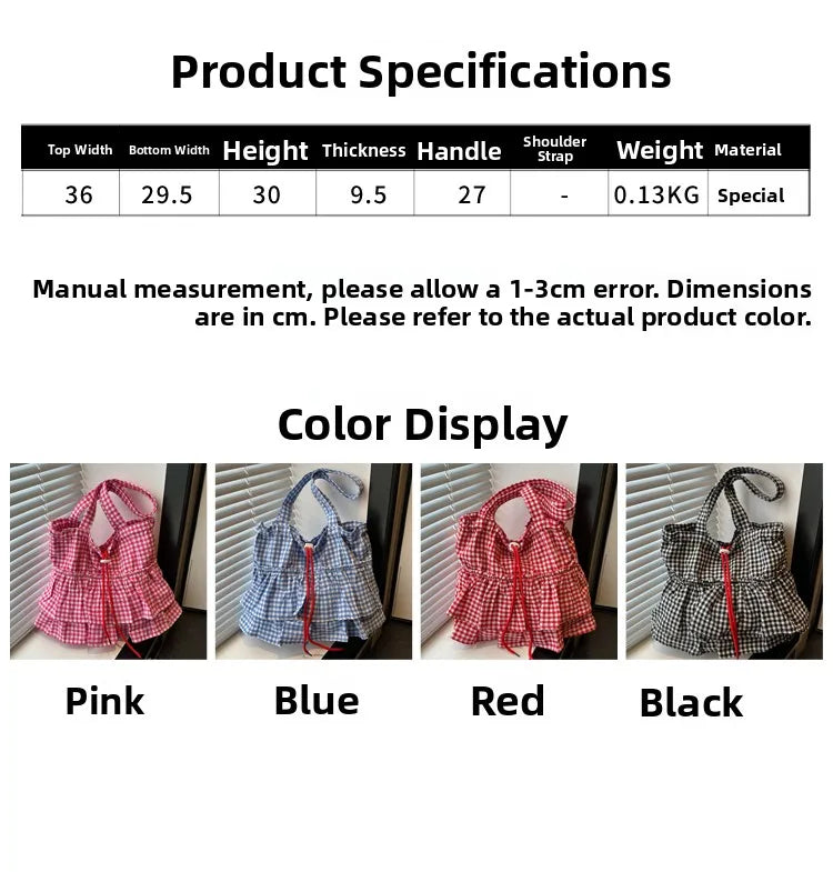 Korean Sle Large Capaci Canvas Tote Bag Blue Plaid Single oulder Skirt Pleated Gown Bag Faionable Casual Handbag