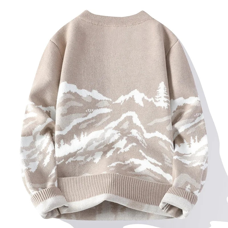Men Knitwear Retro Couple Street Print Sweater Winter Men Women Loose Sweater Round Neck Pullover Knitting Korean Sweater