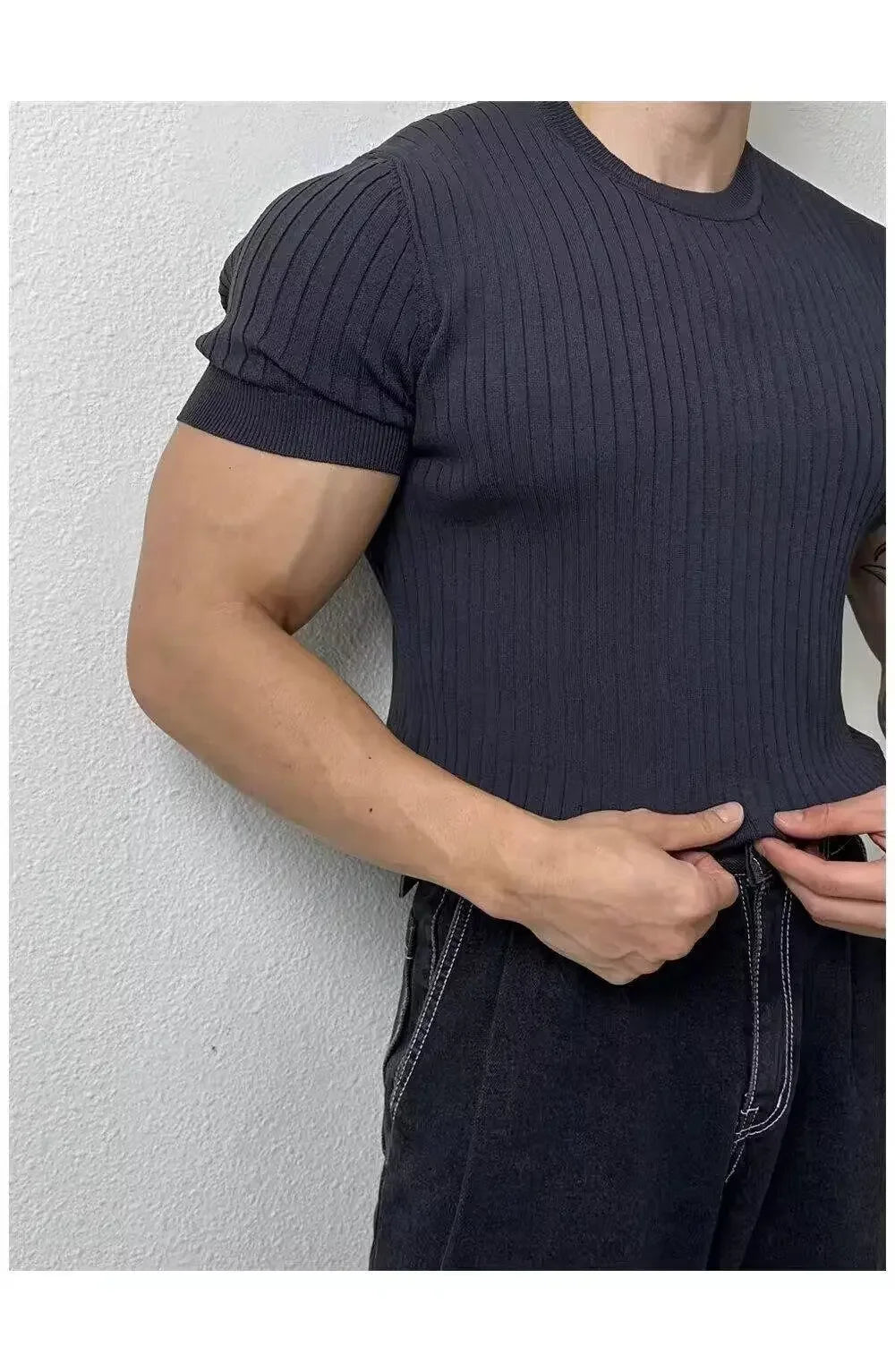 Summer New Light Maturity Knitted Polo Shirt Men's Korean Style Slim Fit Collar Pure Color Casual T-Shirt Cross-Border