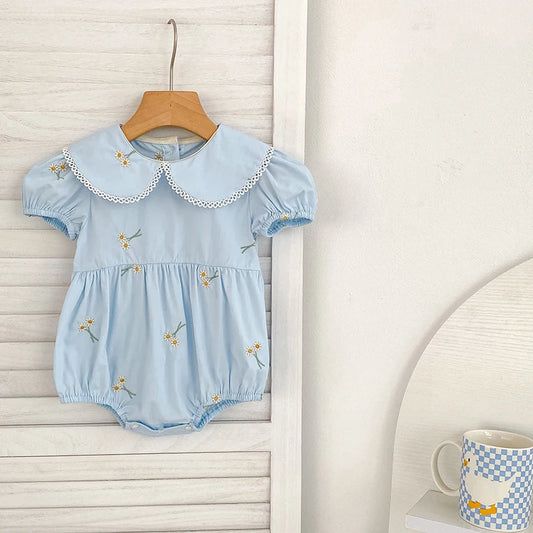 New Summer Newborn Clothes Kids Baby Girls Rompers 4 Colors New Infant Kids Baby Girls Embroider Flower Baby Rompers Clothes