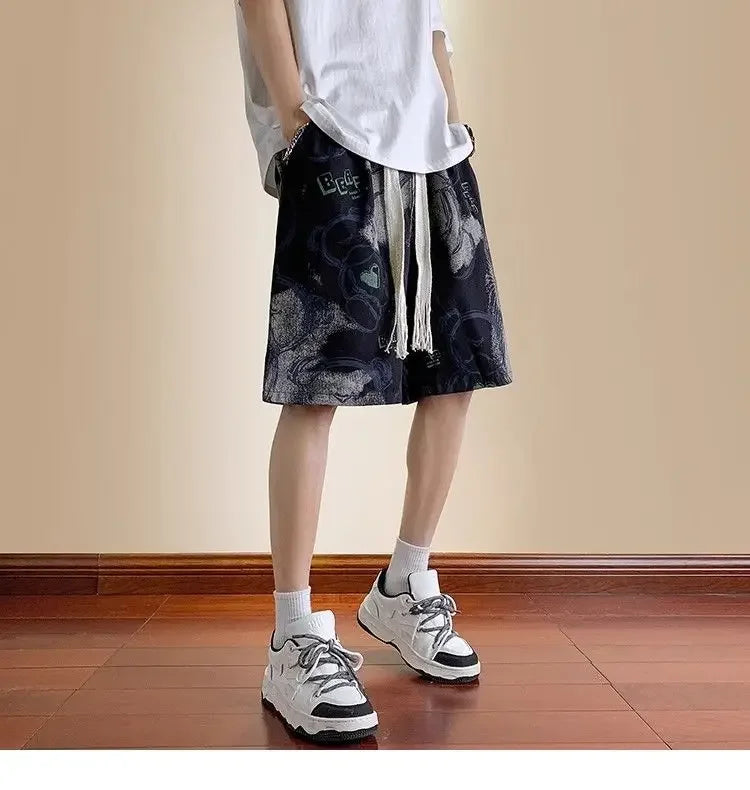Bear Graffiti Men's Breathable Quick-drying Five-point Casual Loose Beach Sports Shorts