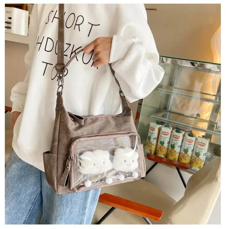 MBTI Casual Ita Bag for Women Fashion Aesthetic Y2k Large Capacity Shoulder Bag Transparent Daily Advanced Harajuku New Handbag