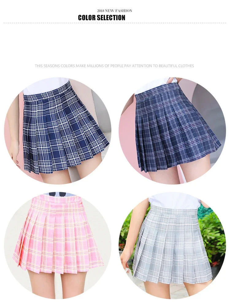 HELIAR Women Plaid Sweet Pleated Skirts Preppy Style A-line High Waist Mini Skirts Harajuku Slim Sexy Skirts Summer Spring