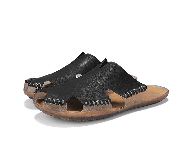 Large Men's Summer Leather Sandals Slippers Soft Sandals Men's Roman Comfortable Outdoor Walking Shoes 38-48