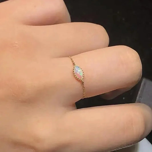 Romantic and creative color opal stone oval chain ring adjustable light luxury new in High quality delicate silver jewelry