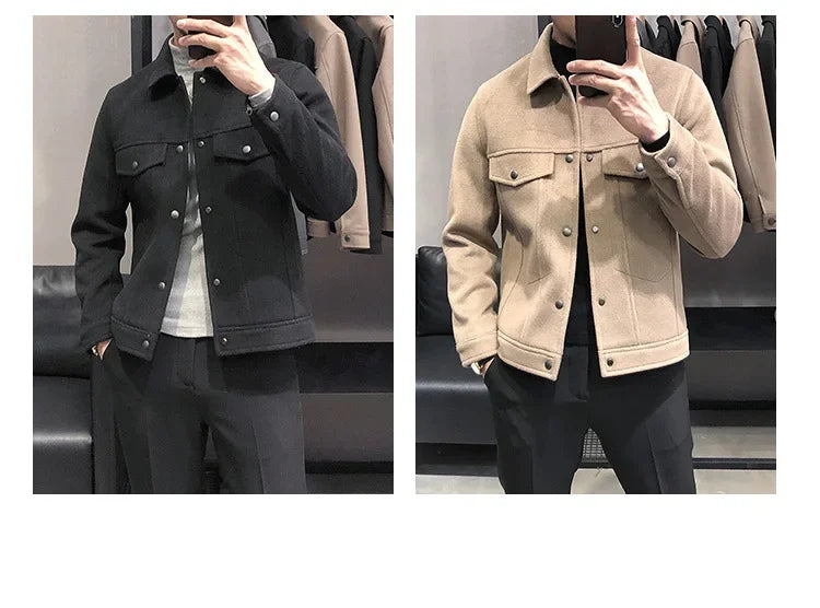 Korean Style Men's Slim Fit Jacket New Arrival Fall Winter Thickened Work Casual Trendy Brand Top For Leisure And Socializing